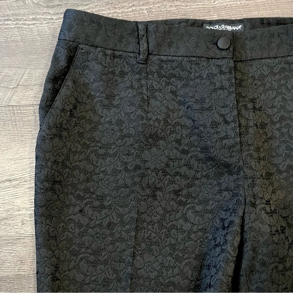 Dolce & Gabbana Black Floral Brocade Slim Dress Pants